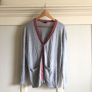 BDG UO gray red oversized cardigan button pockets